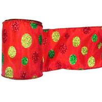 Vickerman 4" x 10yd Red Glitter Dots Ribbon