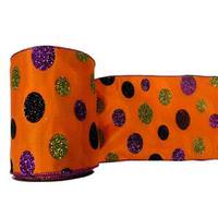 Vickerman 4" x 10yd Orange Glitter Dots Ribbon