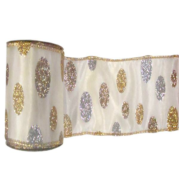 4" x 10yd Ivory Glitter Dots Ribbon