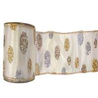 Vickerman 4" x 10yd Ivory Glitter Dots Ribbon