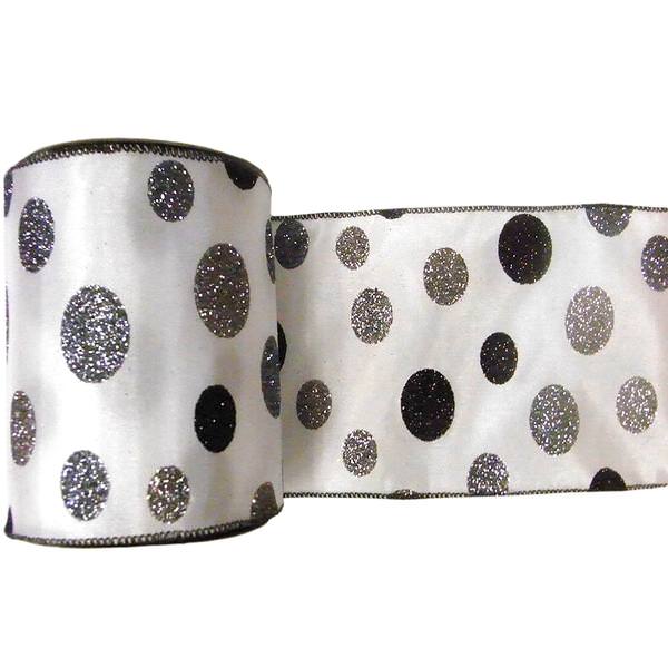 2.5" x 10yd White Glitter Dots Ribbon