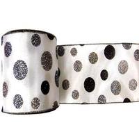 Vickerman 4" x 10yd White Glitter Dots Ribbon