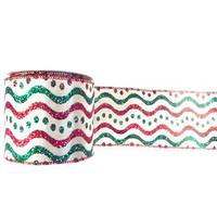 Vickerman 2.5" x 10yd White / Red / Green Swirl Dots Ribbon