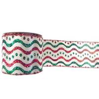Vickerman 4" x 10yd White / Red / Green Swirl Dots Ribbon