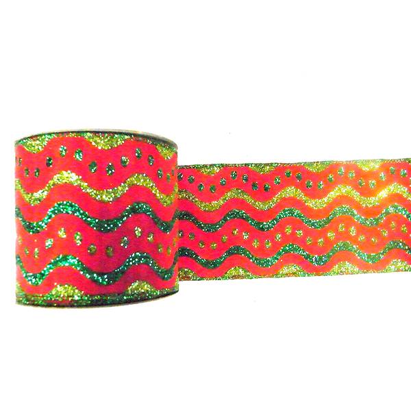 2.5" x 10yd Red / Lime / Green Swirl Dots Ribbon