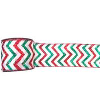 Vickerman 2.5" x 10yd White / Red / Green Chevron Ribbon