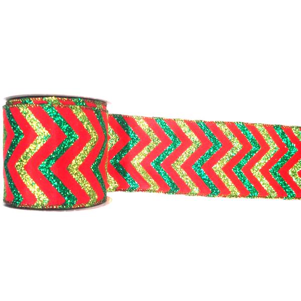 4" x 10yd Red / Lime / Green Chevron Ribbon