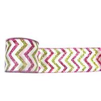 Vickerman 2.5" x 10yd White / Lime / Fuchsia Chevron Ribbon