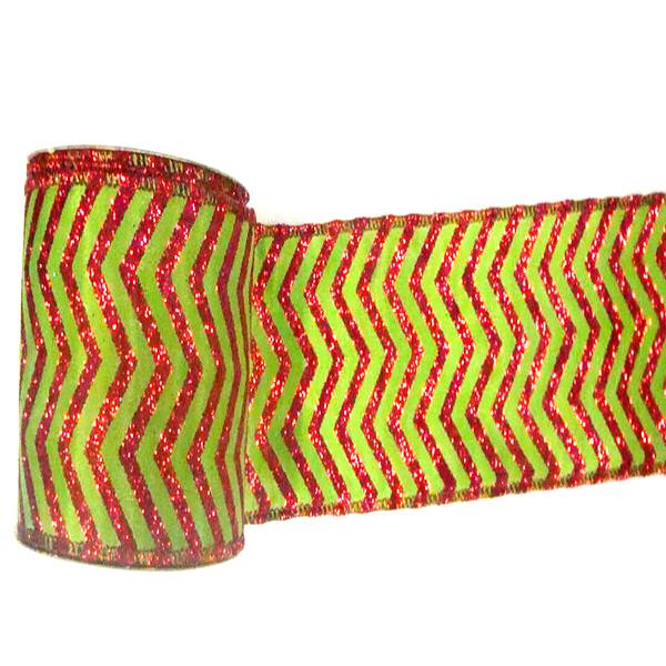 4" x 10yd Lime / Red Chevron Ribbon