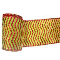 Vickerman 4" x 10yd Lime / Red Chevron Ribbon