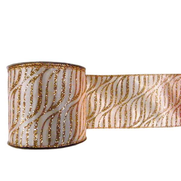 4" x 10yd Cream / Gold Zebra Ribbon