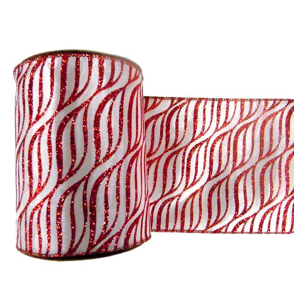 2.5" x 10yd White / Red Zebra Ribbon