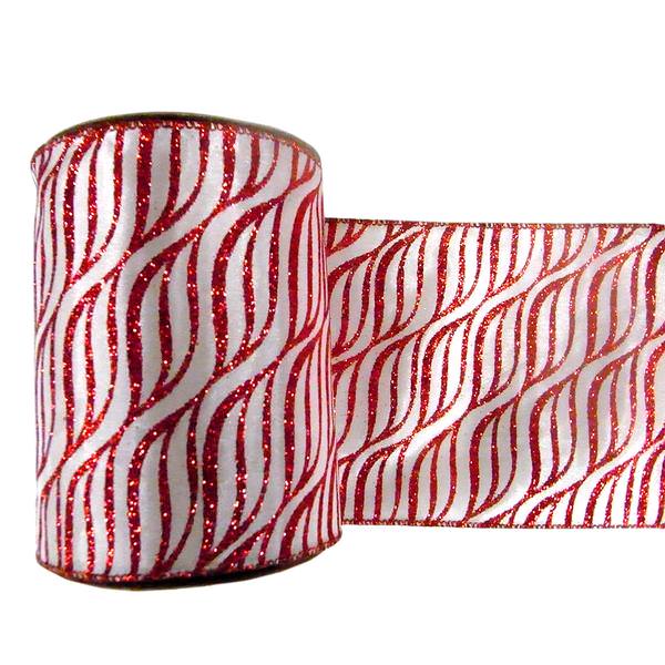 4" x 10yd White / Red Zebra Ribbon