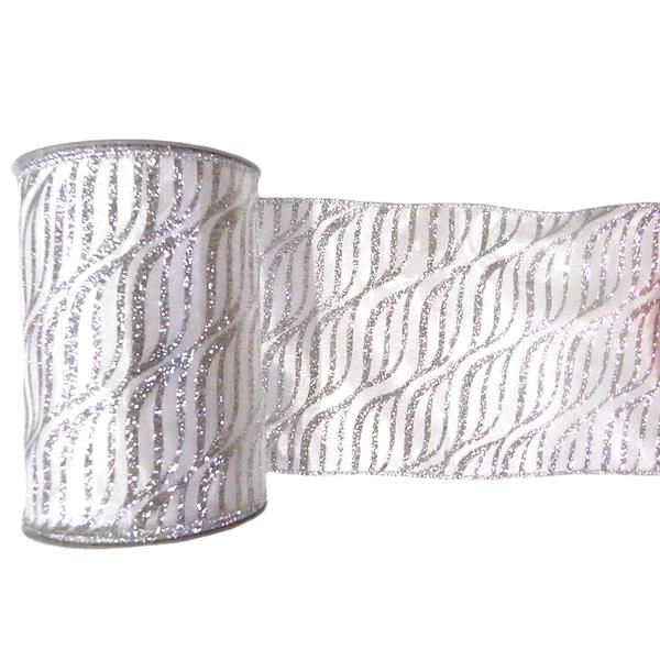 4" x 10yd White / Silver Zebra Ribbon