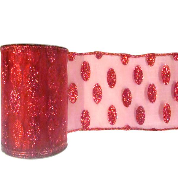 4" x 10yd Red Glitter Dot Mesh Ribbon