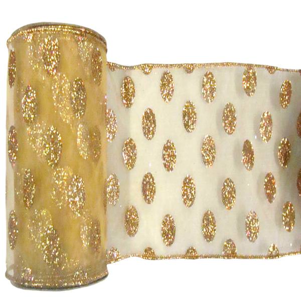 4" x 10yd Gold Glitter Dot Mesh Ribbon