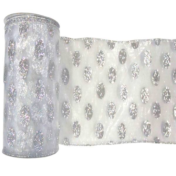 2.5" x 10yd Silver Glitter Dot Mesh Ribbon