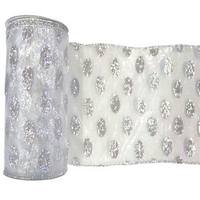 Vickerman 2.5" x 10yd Silver Glitter Dot Mesh Ribbon
