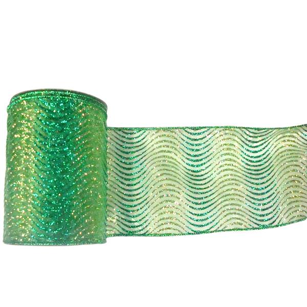 2.5" x 10yd Lime / Green Glitter Swirl Mesh Ribbon