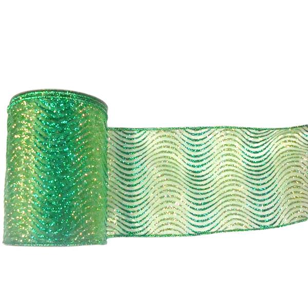 4" x 10yd Lime / Green Glitter Swirl Mesh Ribbon