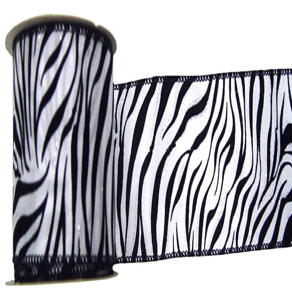 4" x 10yd White / Black Velvet Zebra Ribbon