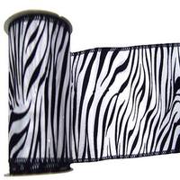 Vickerman 4" x 10yd White / Black Velvet Zebra Ribbon
