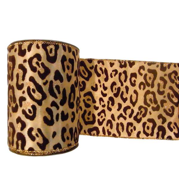 4" x 10yd Cream / Brown Velvet Leopard Ribbon