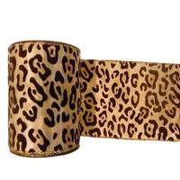 Vickerman 4" x 10yd Cream / Brown Velvet Leopard Ribbon