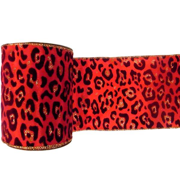2.5" x 10yd Red Velvet Burgundy Leopard Ribbon
