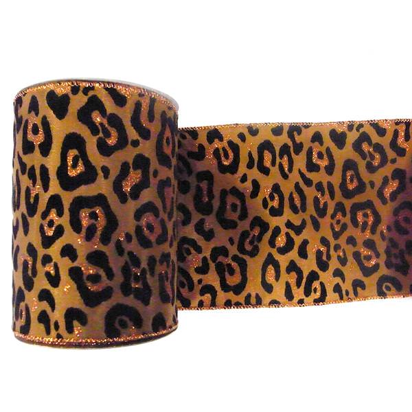 2.5" x 10yd Brown Velvet Black Leopard Ribbon