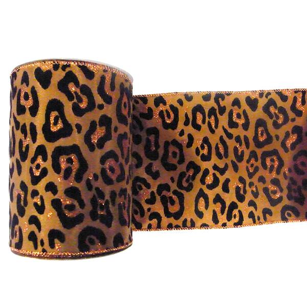 4" x 10yd Brown / Black Velvet Leopard Ribbon