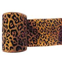 Vickerman 4" x 10yd Brown / Black Velvet Leopard Ribbon