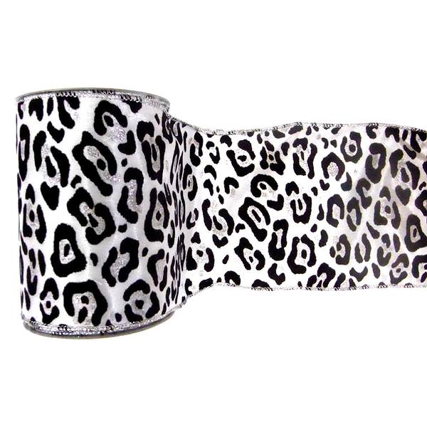 2.5" x 10yd White Velvet Black Leopard Ribbon