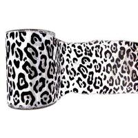 Vickerman 2.5" x 10yd White Velvet Black Leopard Ribbon