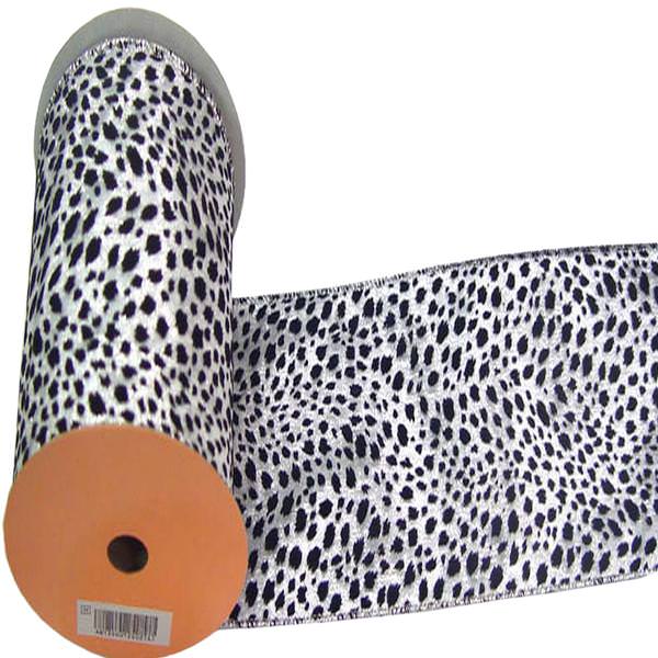 2.5" x 10yd Silver Lamé Black Velvet Leopard Ribbon
