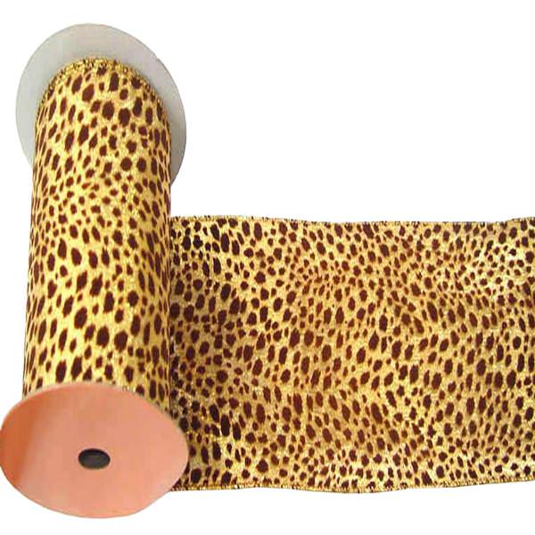 2.5" x 10yd Gold Lamé Brown Velvet Leopard Ribbon
