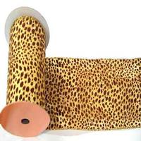 Vickerman 4" x 10yd Gold / Brown Lamé Velvet Leopard Ribbon