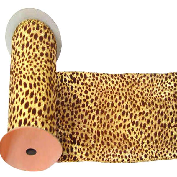 6" x 10yd Gold / Brown Velvet Lamé Leopard Ribbon
