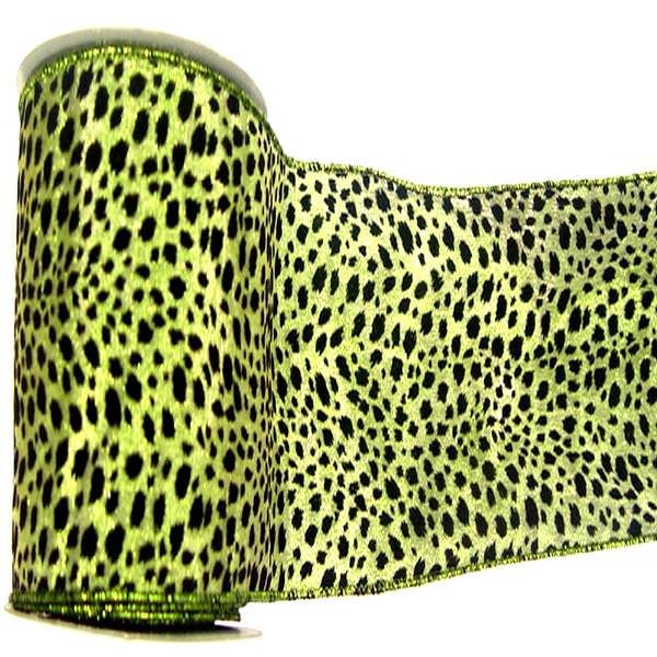 2.5" x 10yd Lime Lamé Black Velvet Leopard Ribbon