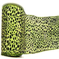 Vickerman 4" x 10yd Lime / Black Lamé Velvet Leopard Ribbon