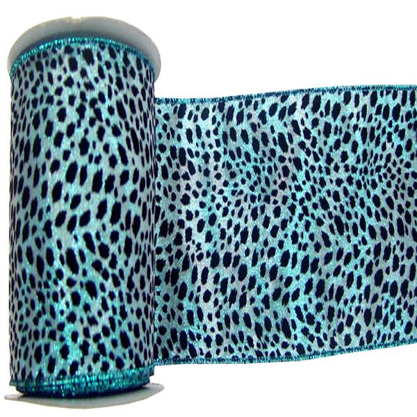 2.5" x 10yd Teal Lamé Black Velvet Leopard Ribbon