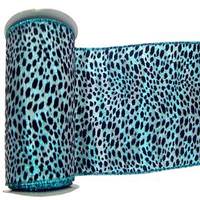 Vickerman 2.5" x 10yd Teal Lamé Black Velvet Leopard Ribbon