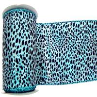 Vickerman 4" x 10yd Teal / Black Lamé Velvet Leopard Ribbon