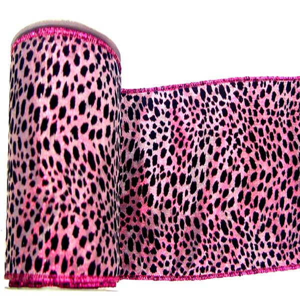 2.5" x 10yd Fuchsia Lamé Black Velvet Leopard Ribbon