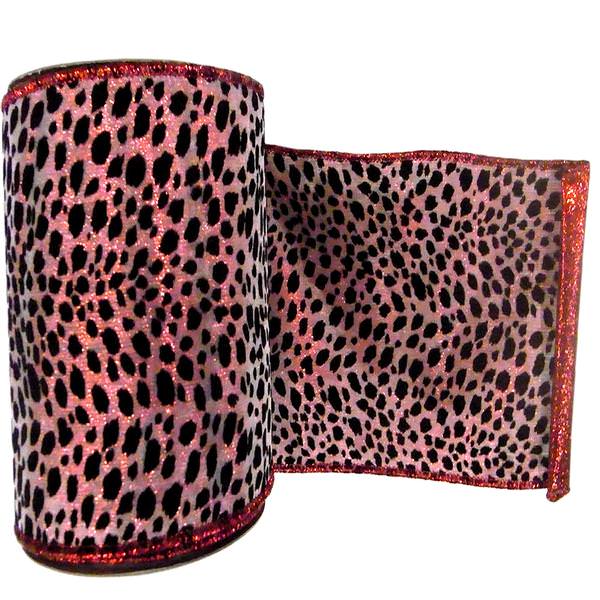 2.5" x 10yd Red Lamé Black Velvet Leopard Ribbon