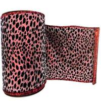 Vickerman 2.5" x 10yd Red Lamé Black Velvet Leopard Ribbon