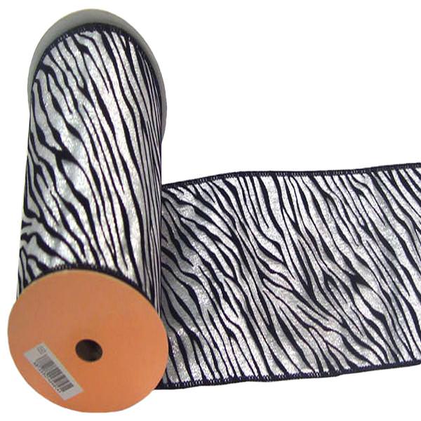 2.5" x 10yd Silver Lamé Black Velvet Zebra Ribbon