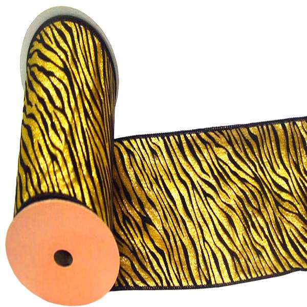 2.5" x 10yd Gold Lamé Black Velvet Zebra Ribbon