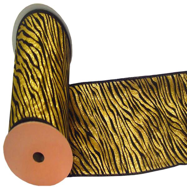 4" x 10yd Gold / Black Lamé Velvet Zebra Ribbon