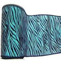 Vickerman 4" x 10yd Teal / Black Lamé Velvet Zebra Ribbon
